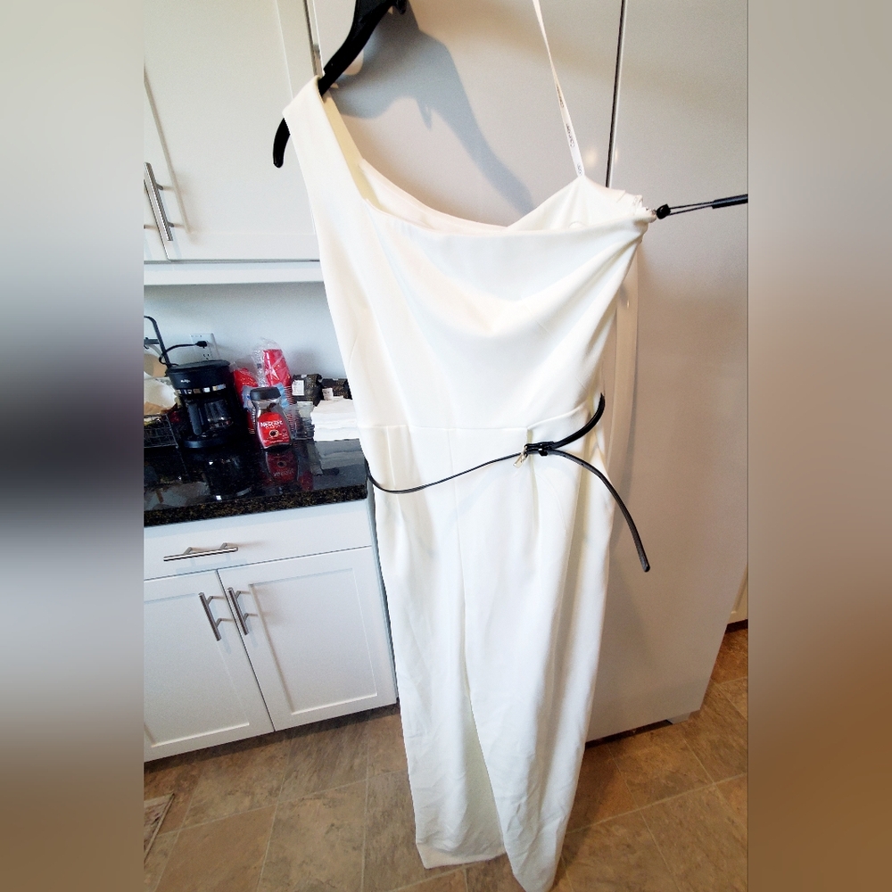 Elegant One Shoulder Jumpsuit With Belt By Calvi Klein